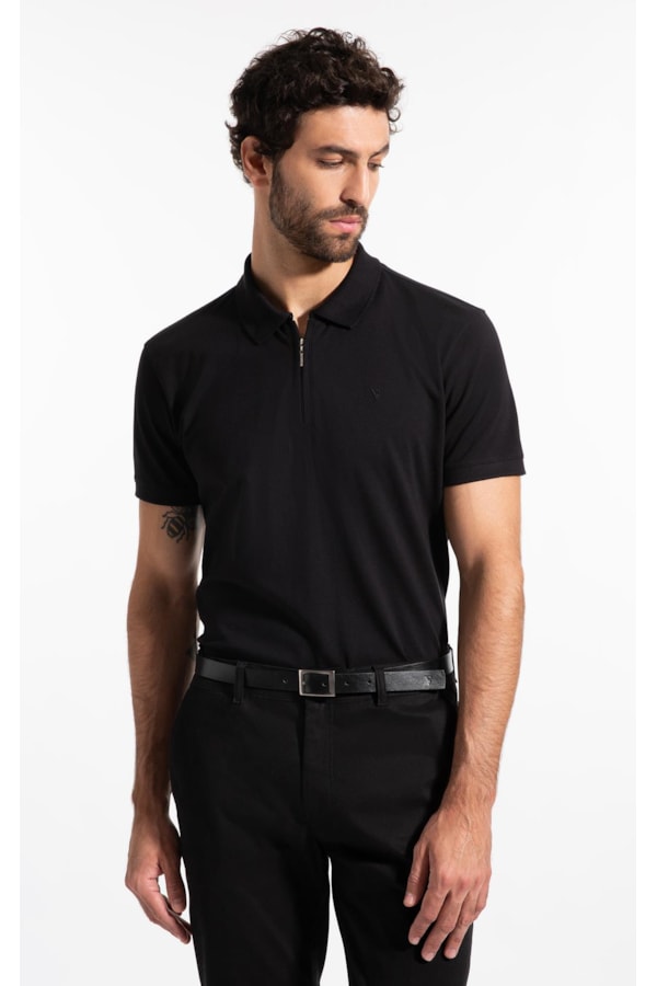 Polo Mc Zíper Lisa Preto