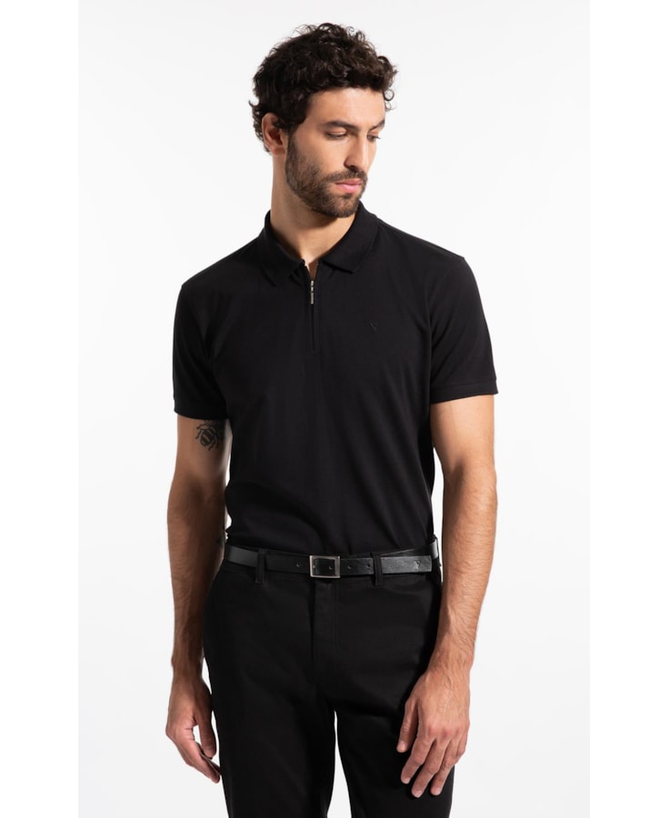 Polo Mc Zíper Lisa Preto