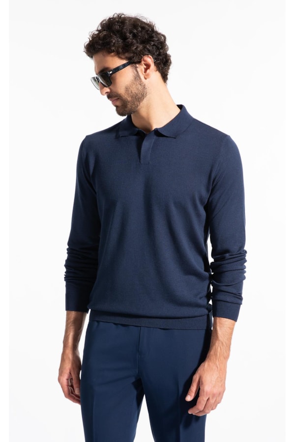 Polo Ml Tricot Vista Embutida Marinho