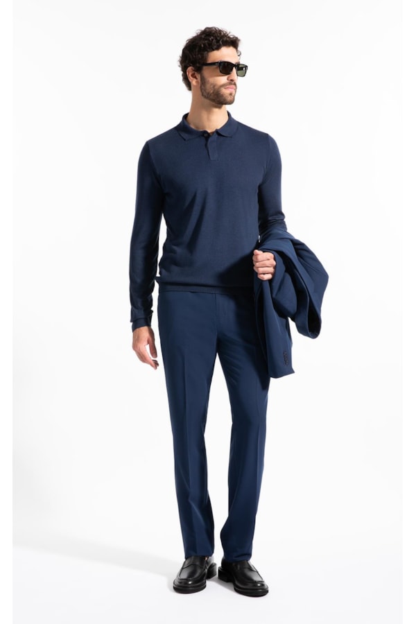 Polo Ml Tricot Vista Embutida Marinho