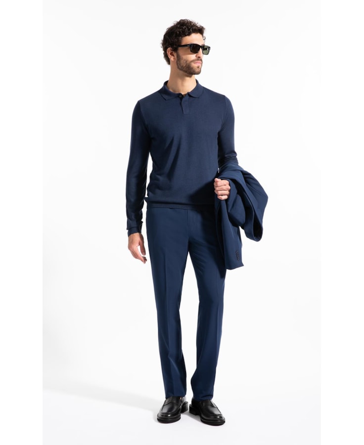 Polo Ml Tricot Vista Embutida Marinho