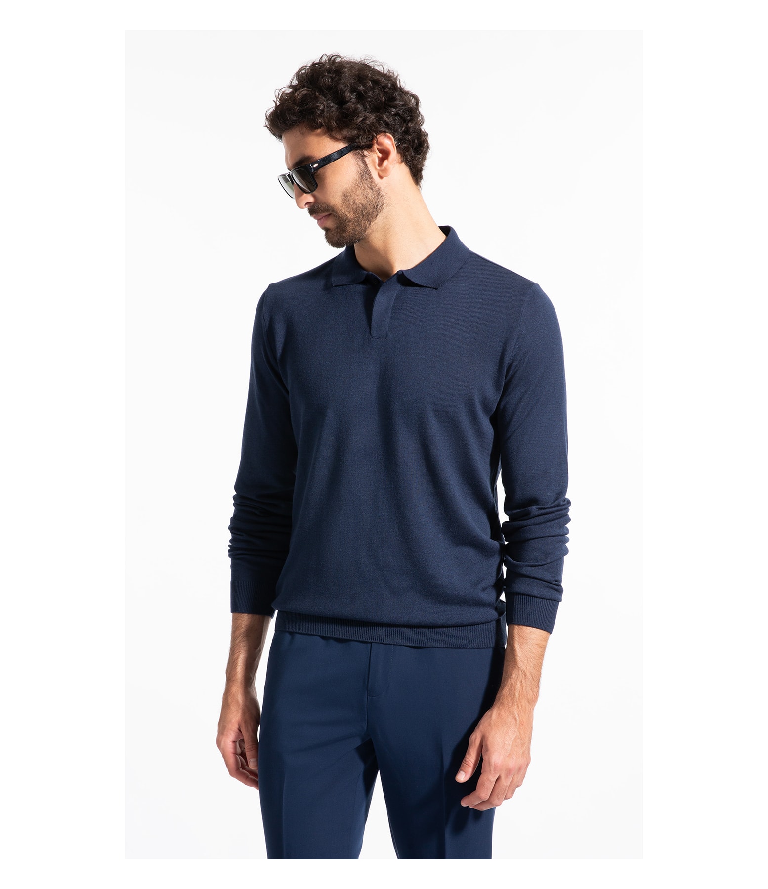 Polo Ml Tricot Vista Embutida Marinho