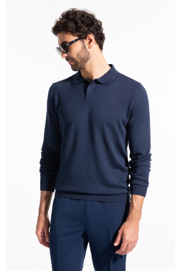 Polo Ml Tricot Vista Embutida Marinho