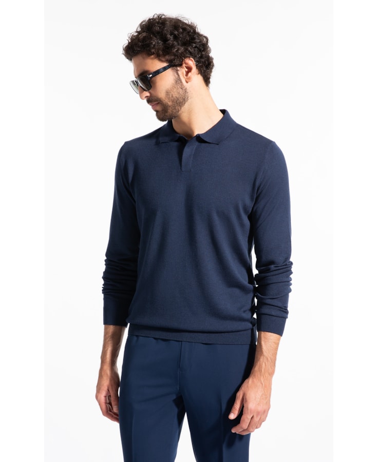 Polo Ml Tricot Vista Embutida Marinho