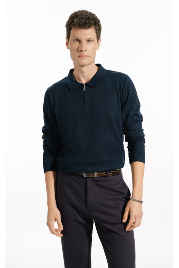 Polo Ml Tricot Ziper Politech Dark Navy