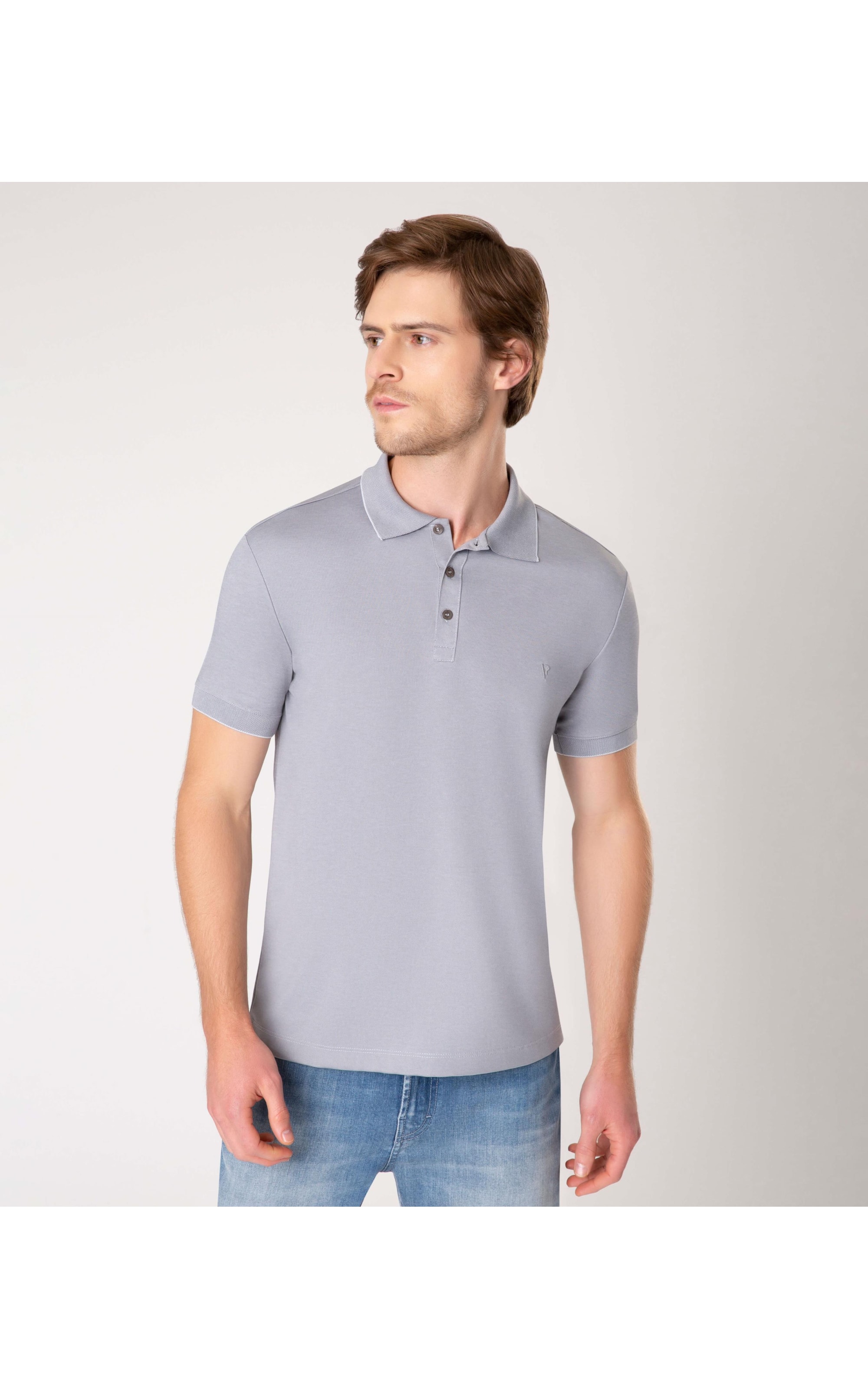 Polo Pima Interlock Cinza Medio