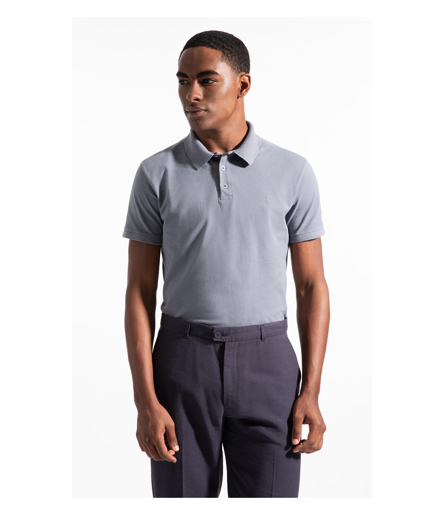 Polo Piquet Básica Cinza Claro