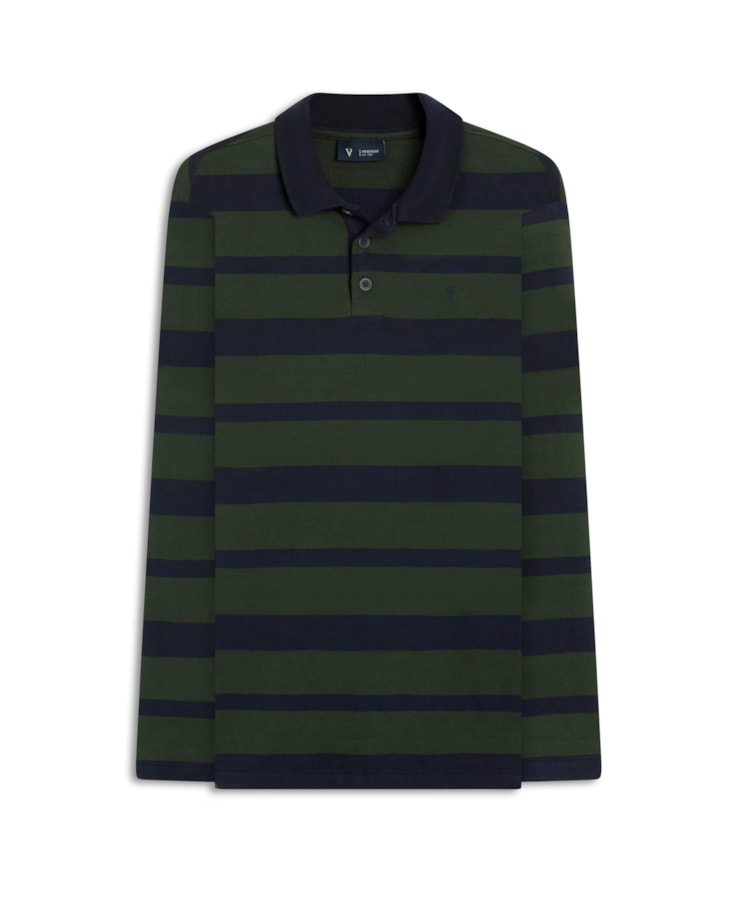 Polo Piquet Berna Stripe Verde Escuro