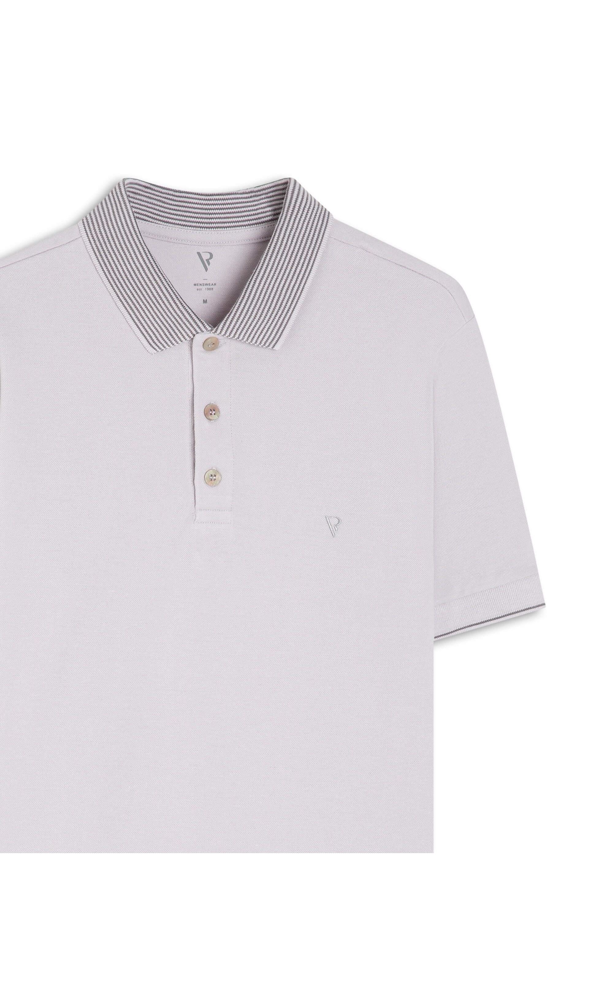 Polo Píquet Jacquard Stripe White Gray