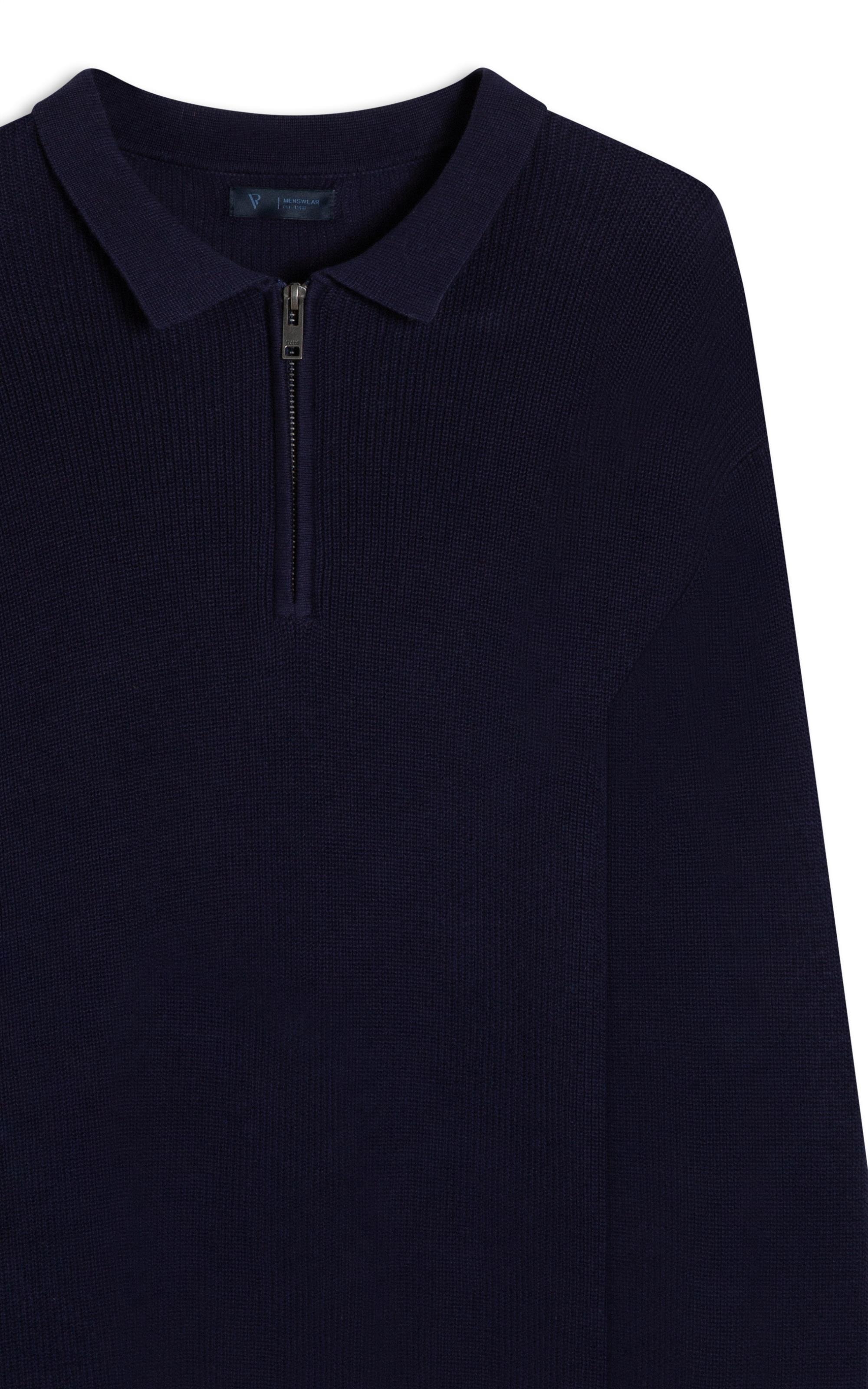 Polo Tricot Zipper Sweart Marinho