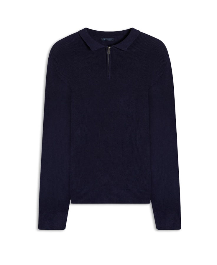 Polo Tricot Zipper Sweart Marinho