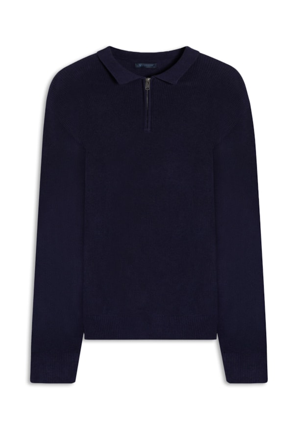 Polo Tricot Zipper Sweart Marinho