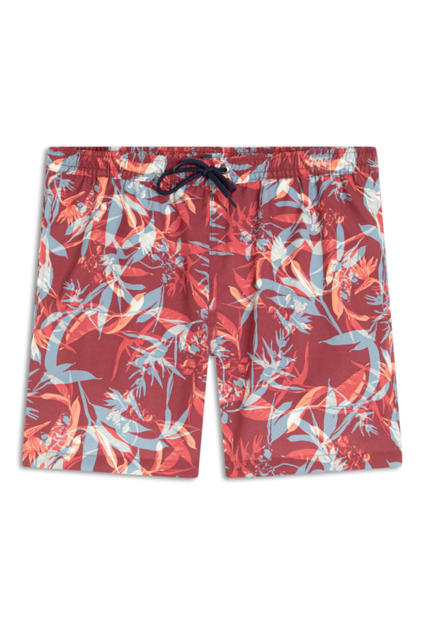 Short Praia Folhagem Vermelho