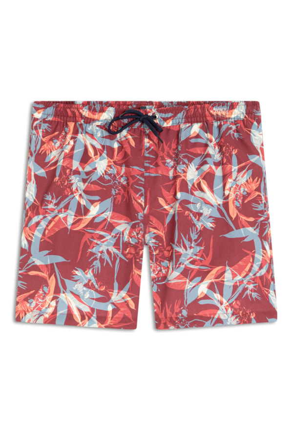 Short Praia Folhagem Vermelho