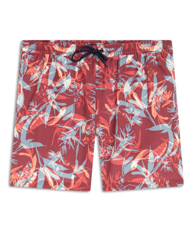 Short Praia Folhagem Vermelho