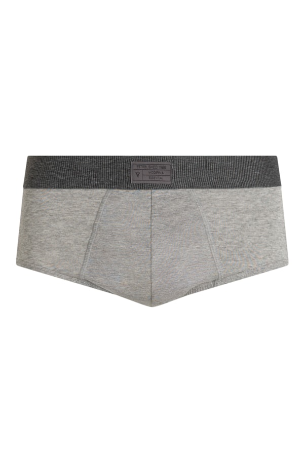 Slip Elastico Canelado Etiqueta Frontal Cinza Mescla