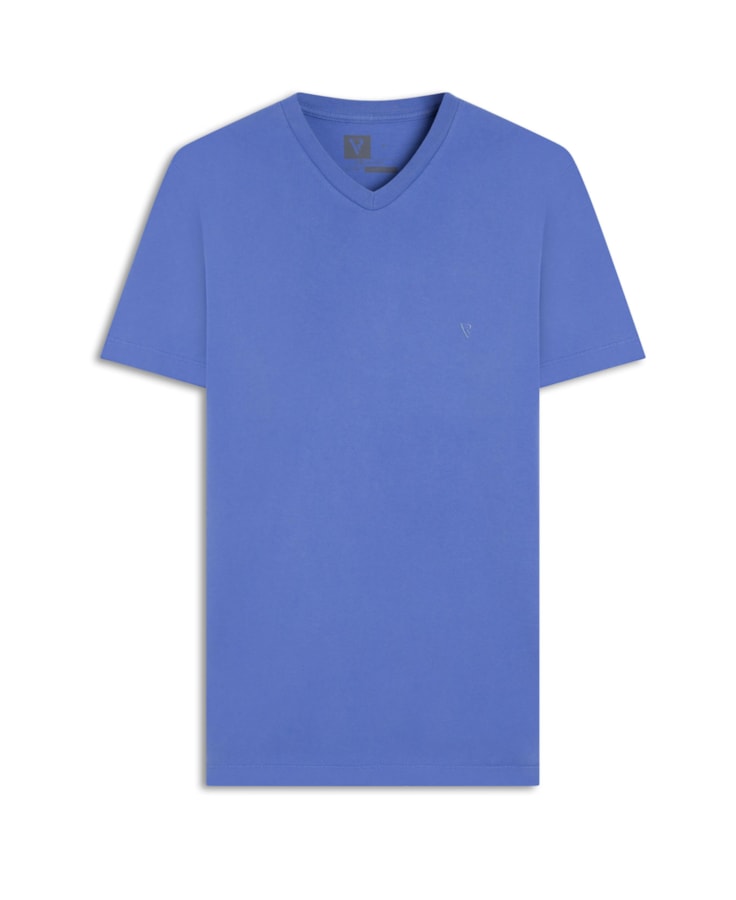 T-Shirt Básica Com Decote v Azul Chofer