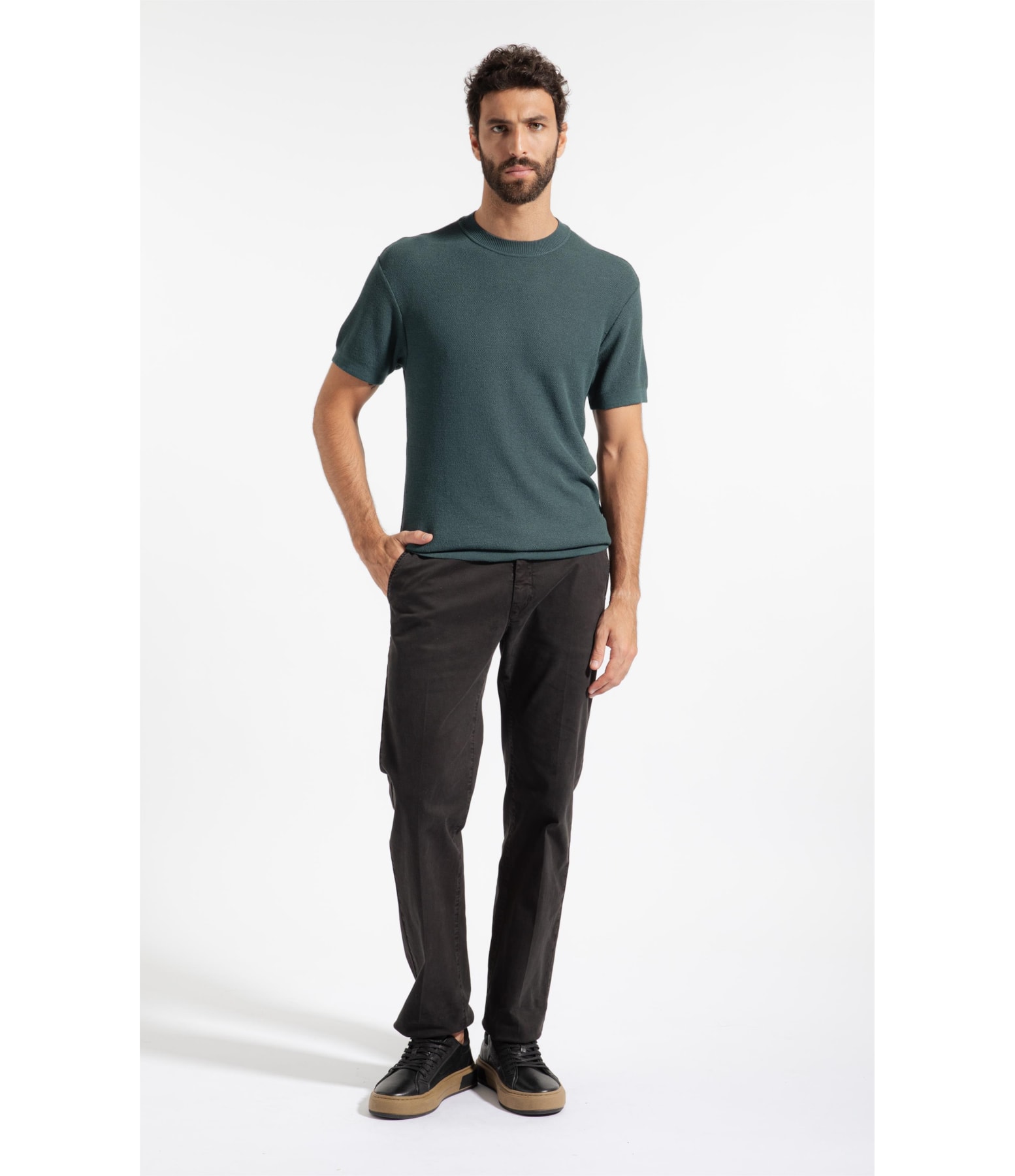 T-Shirt Linho Tricot Freddo Piquet Verde Escuro