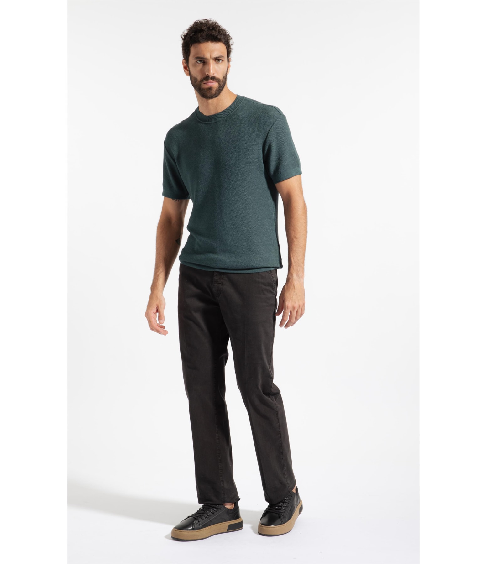 T-Shirt Linho Tricot Freddo Piquet Verde Escuro