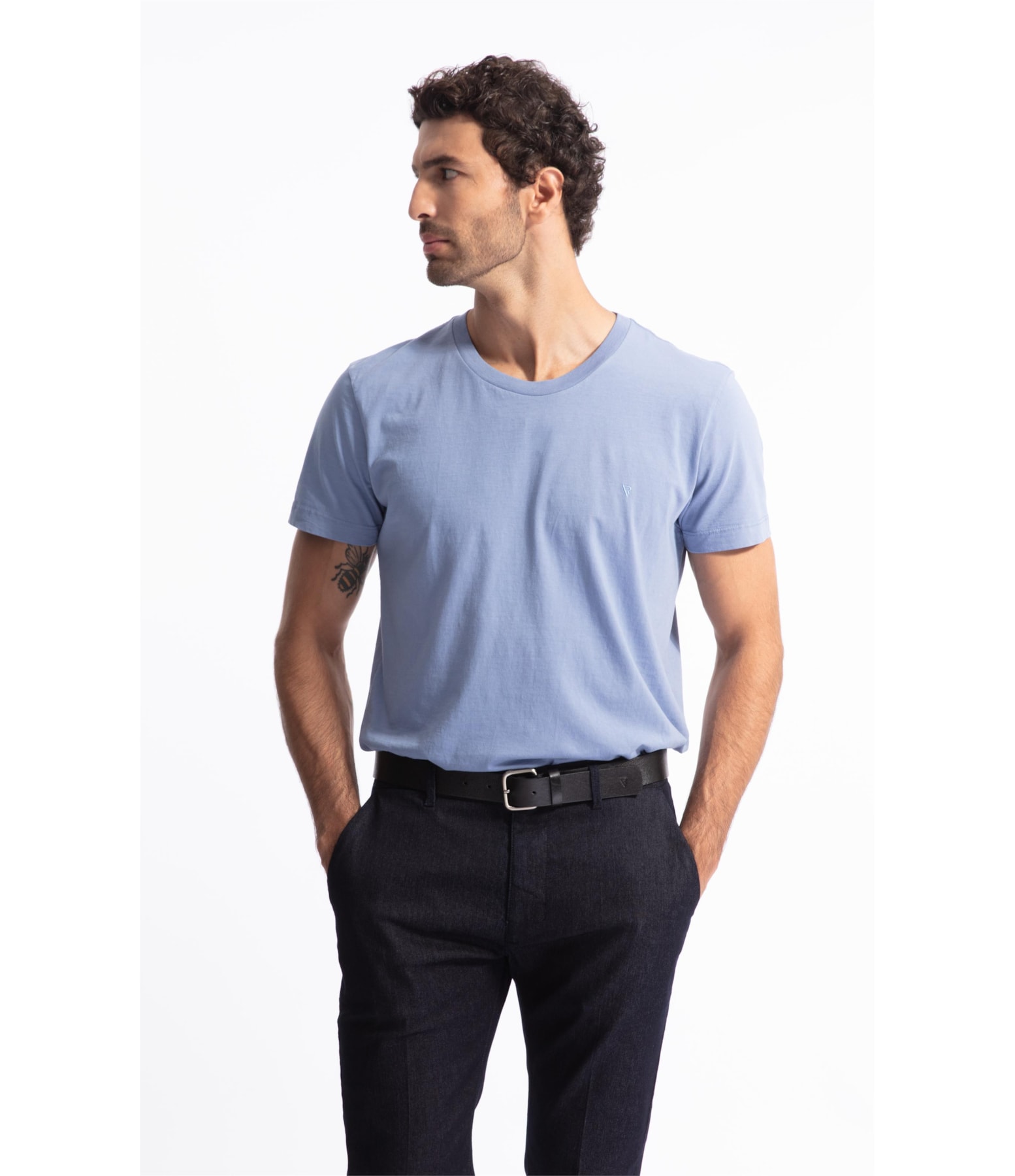 T-Shirt Malha Básica Azul Medio              