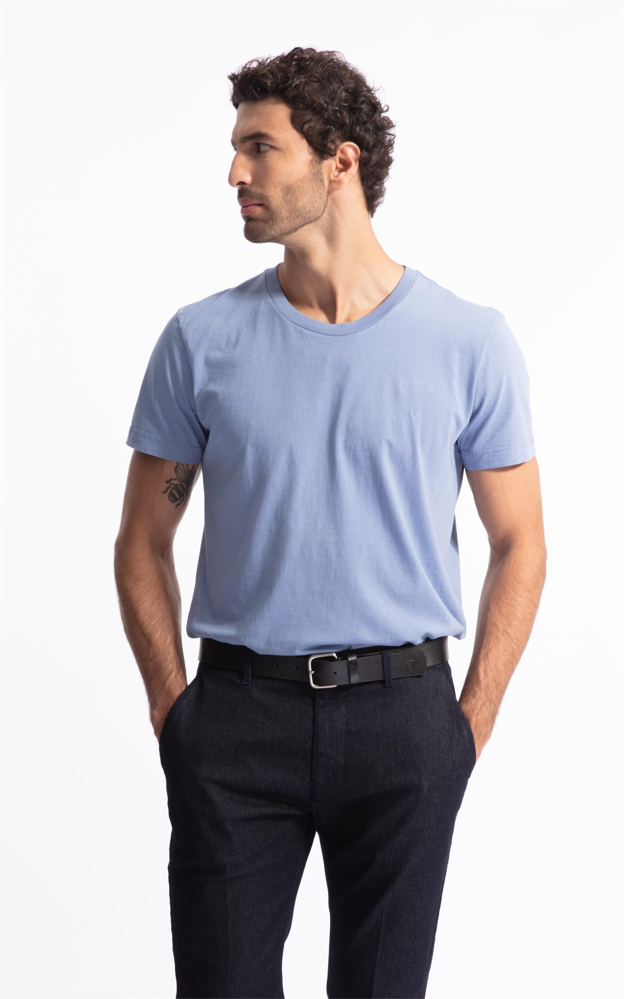 T-Shirt Malha Básica Azul Medio              