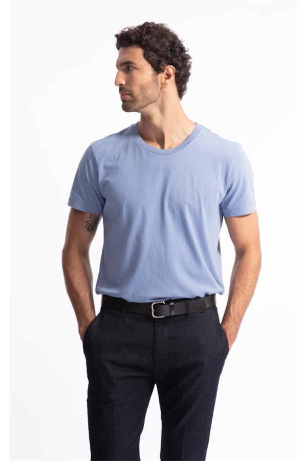 T-Shirt Malha Básica Azul Medio              