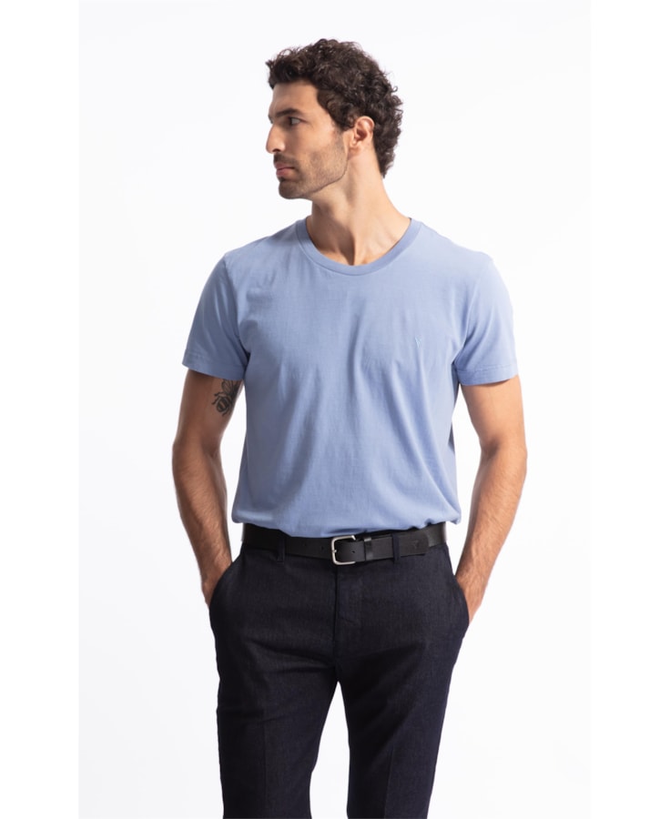 T-Shirt Malha Básica Azul Medio              