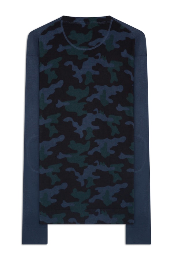 Tricot Alg Det Cot Camuflado Azul Marinho