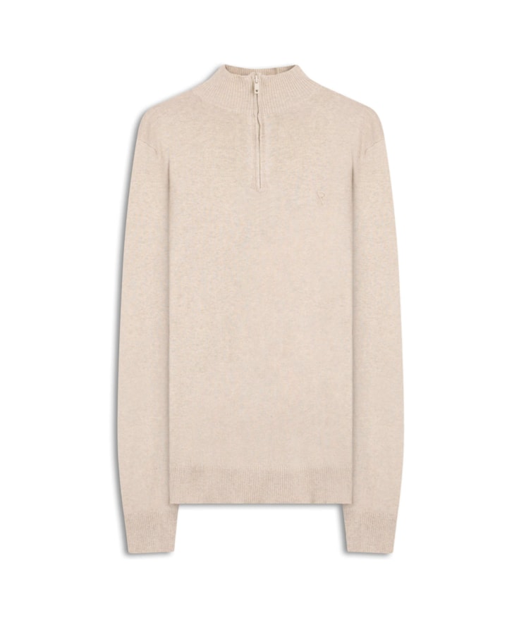 Tricot Cashmere Gola Com Ziper Areia