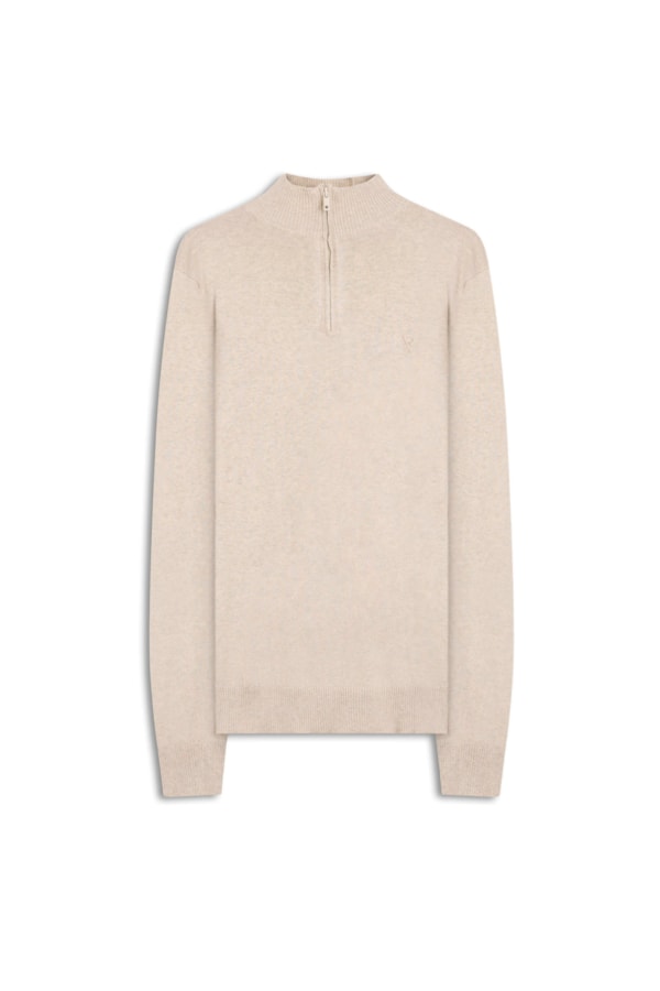 Tricot Cashmere Gola Com Ziper Areia