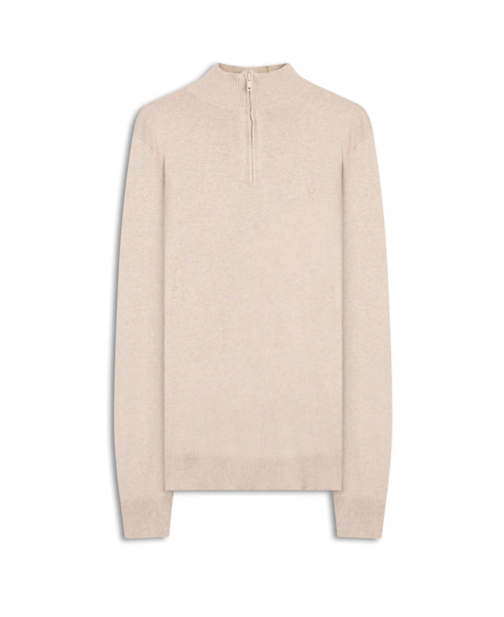 Tricot Cashmere Gola Com Ziper Areia