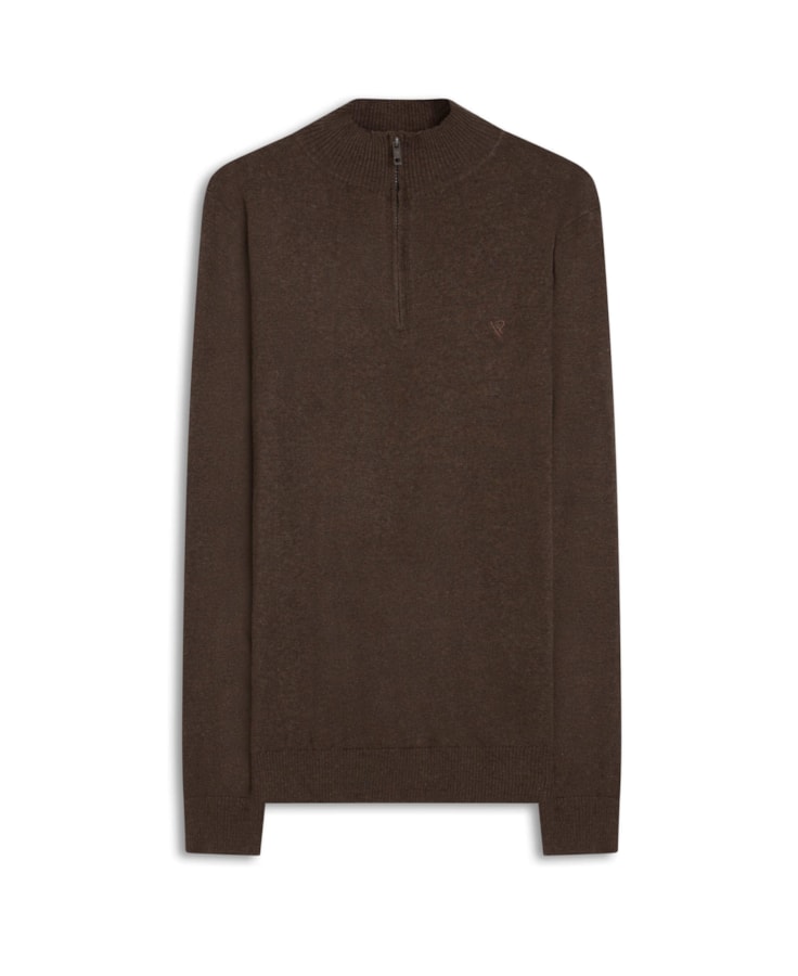 Tricot Cashmere Gola Com Ziper Tabaco