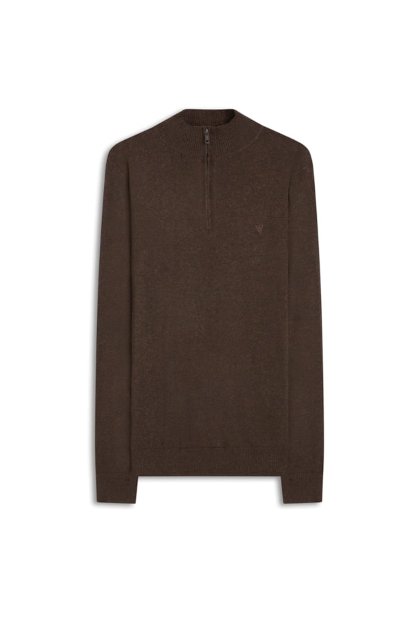 Tricot Cashmere Gola Com Ziper Tabaco