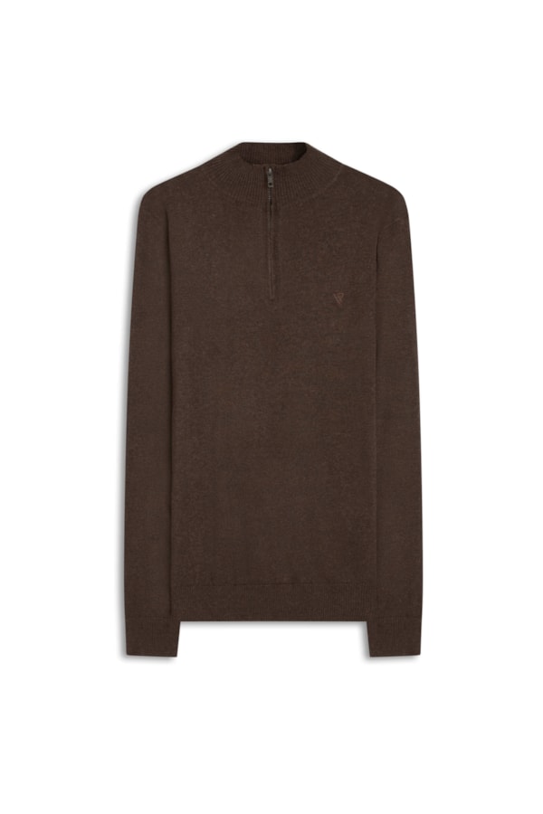 Tricot Cashmere Gola Com Ziper Tabaco