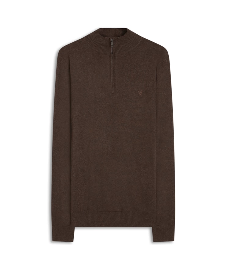 Tricot Cashmere Gola Com Ziper Tabaco