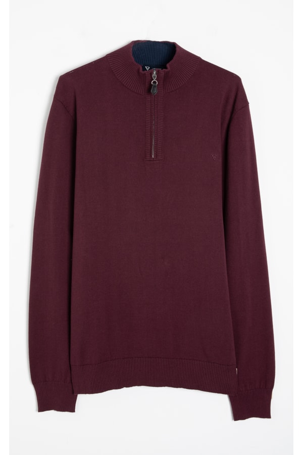 Tricot Meio Ziper Basico Bordeaux