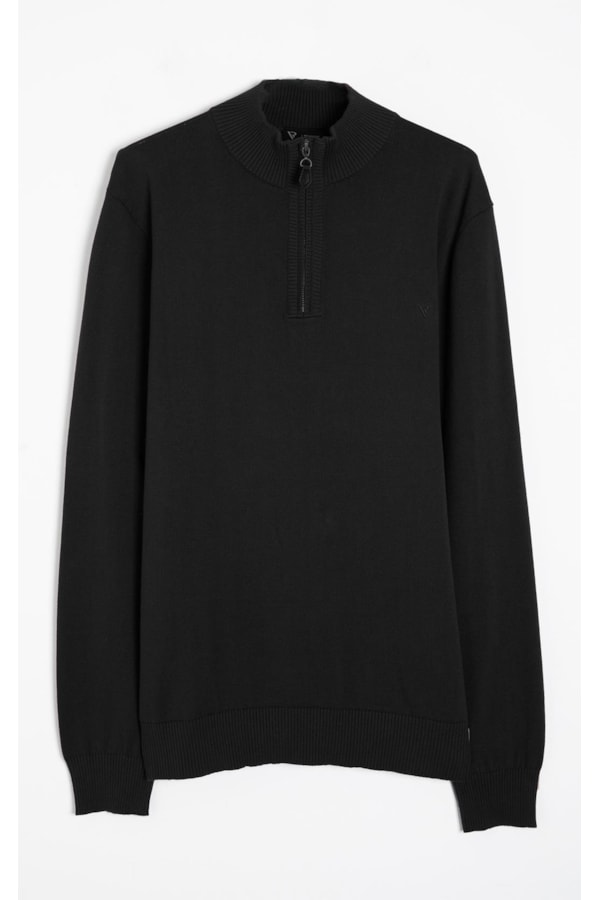 Tricot Meio Ziper Basico Preto